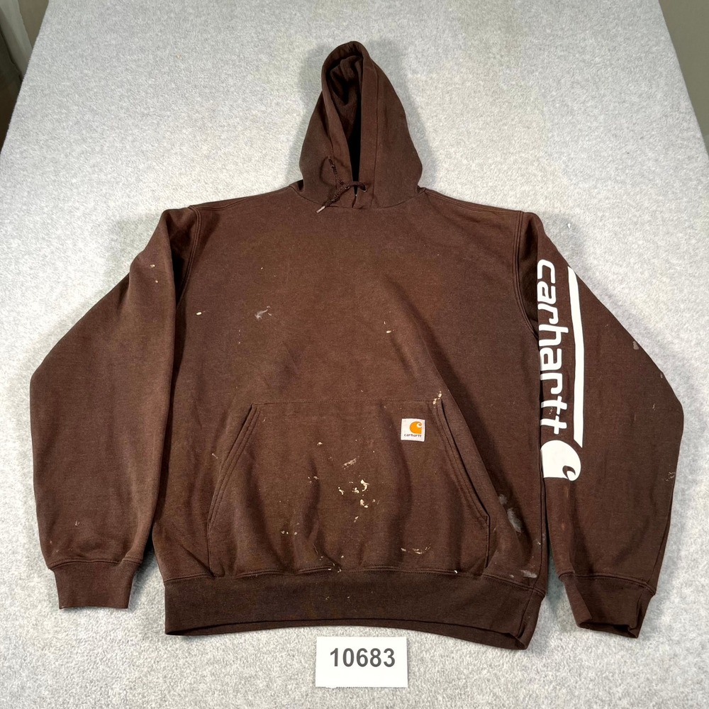 Carhartt  Distressed‎ Hoodie Mens Medium Brown Spellout Logo Cotton